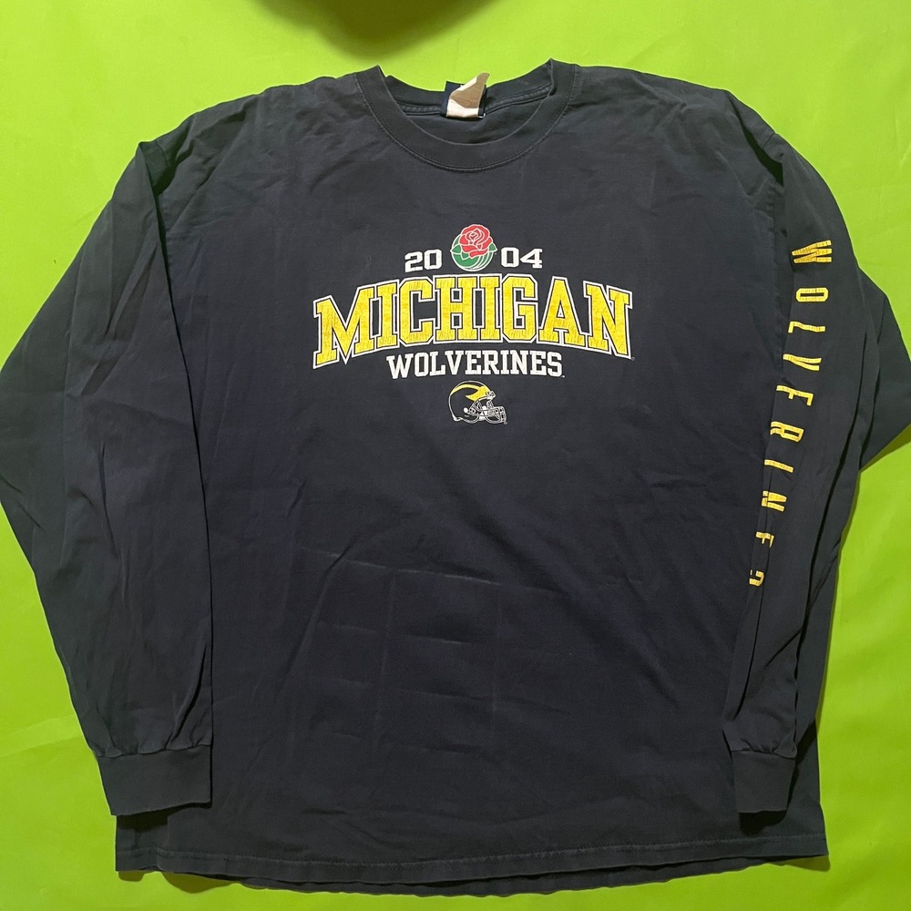 Vintage Sports 2004 Michigan Wolverines Rose Bowl Long Sleeve T-Shirt Navy XL